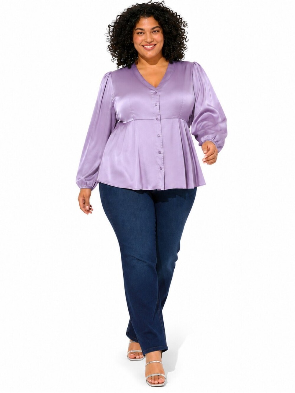 TORRID 4X Purple Peplum satin button front silky soft longsleeve blouse NWT